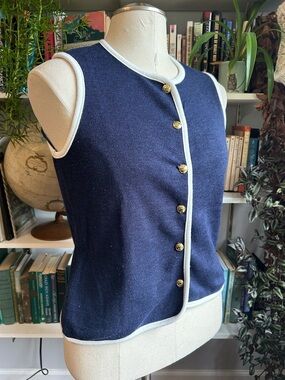 Bailey 44 Navy Knit Top with White Trim